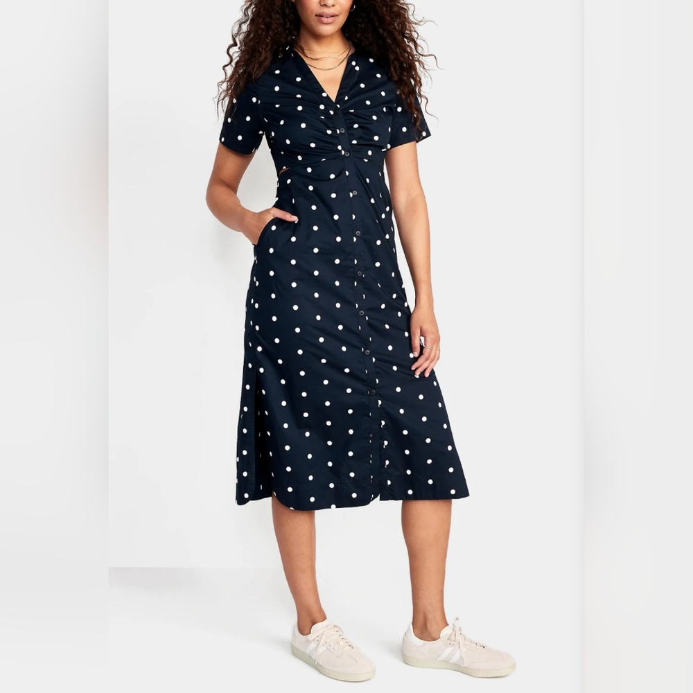 NWOT Old Navy Navy Blue Polka Dot Midi Dress 2X - Picture 3 of 8